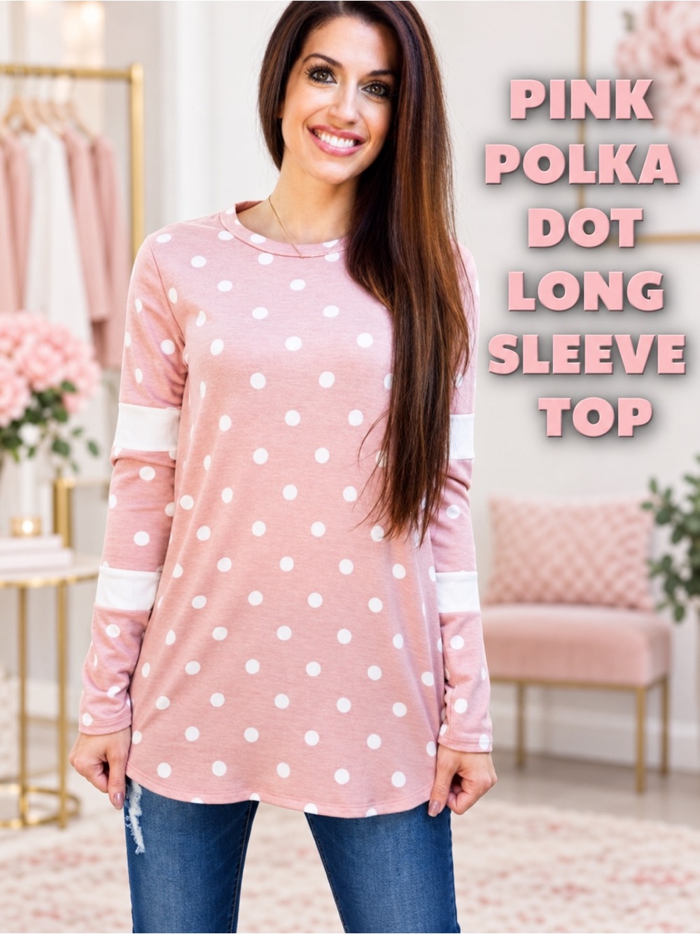 Pink Polka Dot Long Sleeve Top NEW
